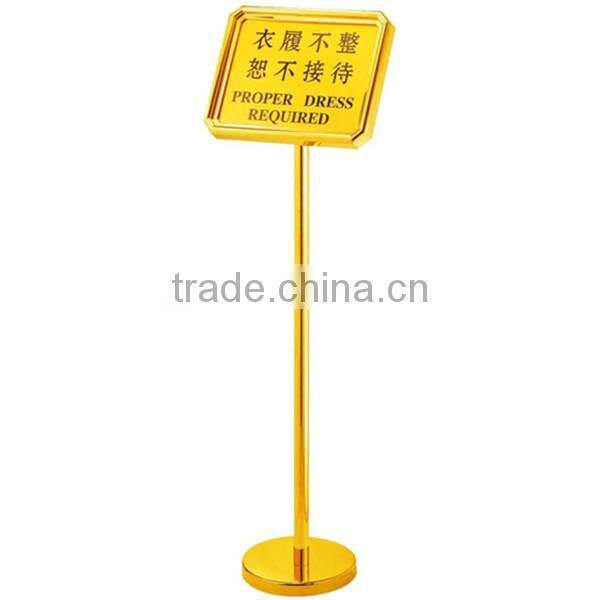 Vertical welcome board stand/ golden frame direction sign stand/ wholesales freestanding hotel outdoor sign stand P-27