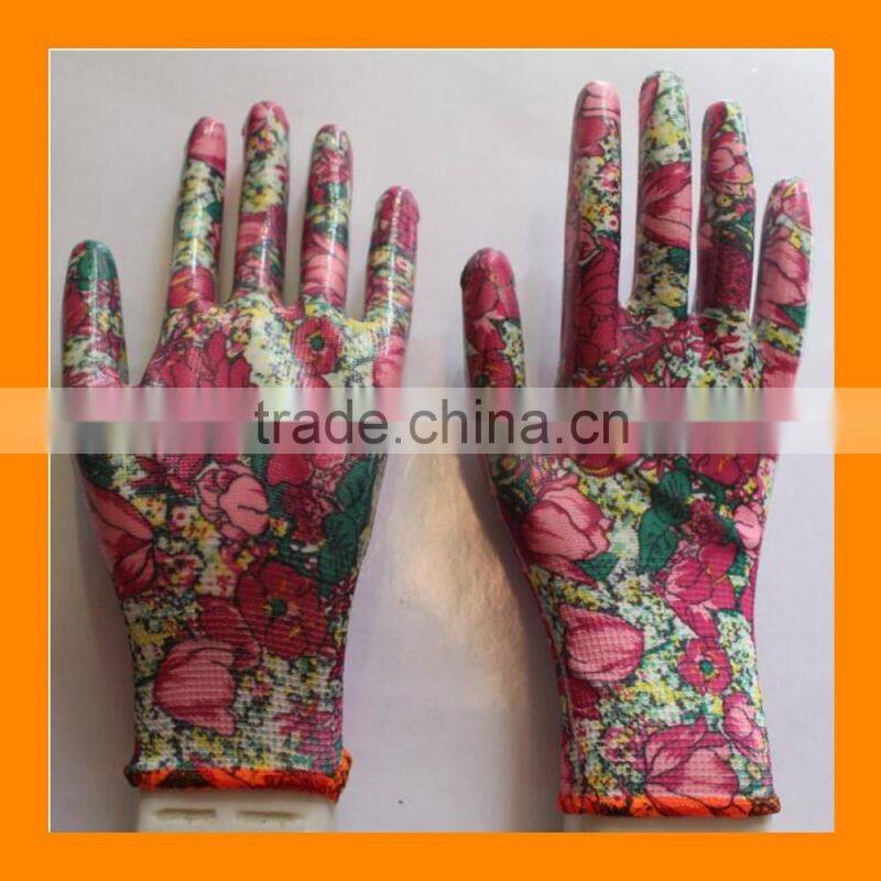 Women's Nitrile Garden Work Gloves Assorted Colors Flat Nitrile Coated Garden Glove