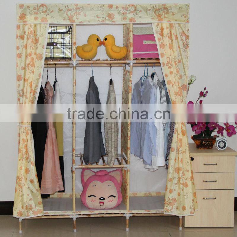 solid wood simple folding Oxford fabric wooden clothes wardrobe