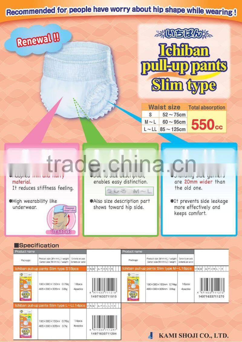 High quality and Fashionable Suction force adult diapers with excellent water-absorbent made in Japan