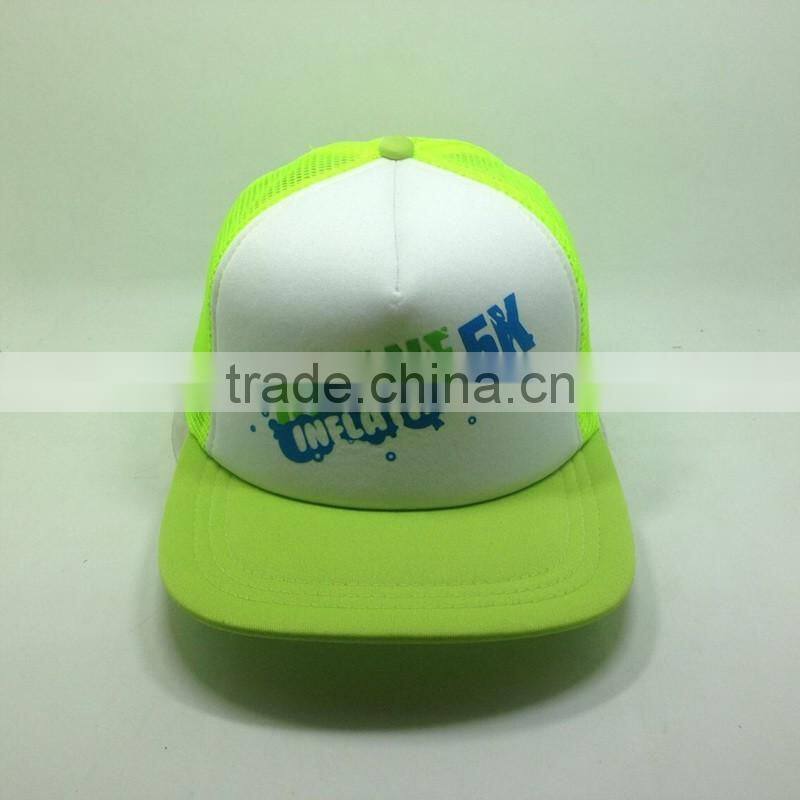 Fluorescent Yellow Trucker Style Snapback Cap With Sponge Mesh Cap