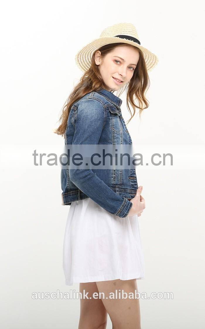 oem service korean style loose fancy short style denim jacket wholesale
