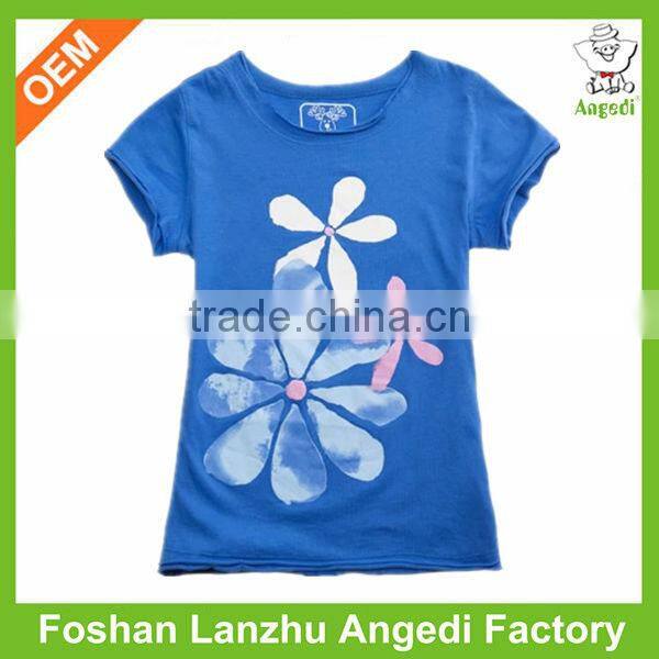 Hot fashion kids clothing extended length girl t shirt summer range Flower-Print