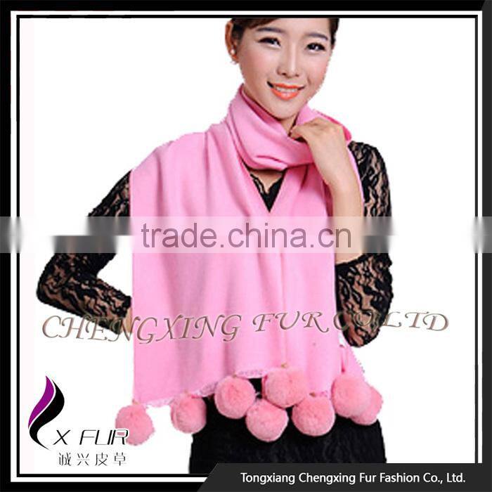 CX-B-P-42D 2016 Wholesale High Quality Fashion Cashmere Pashmina Shawl Scarf With Fur Pom Pom