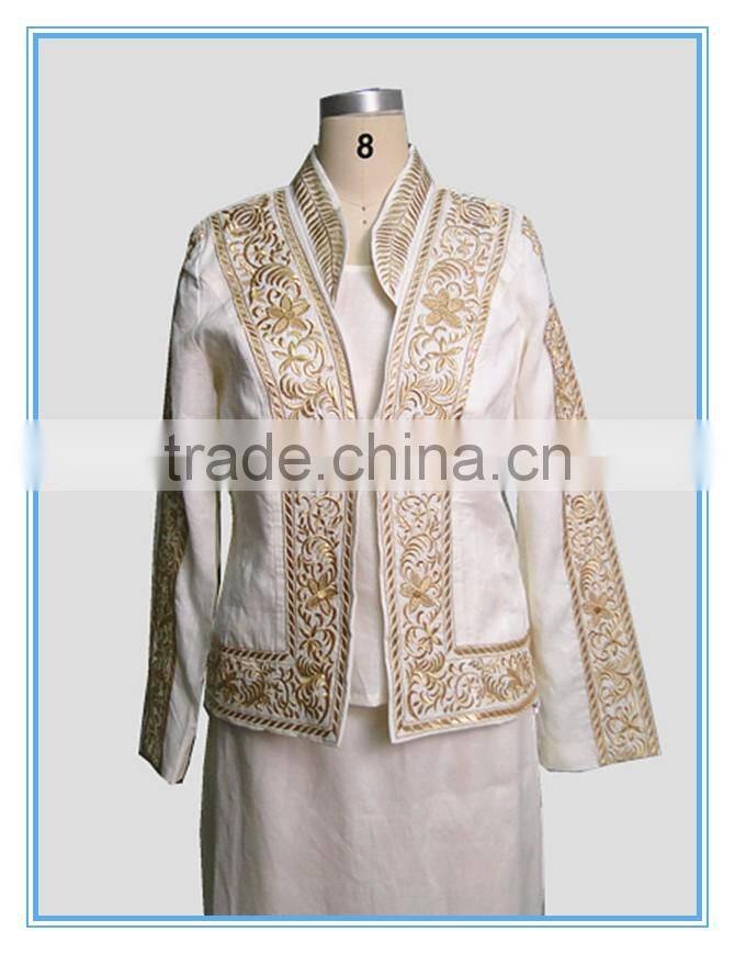 Modern Suits for Women 3 Pieces Skirt Set With Gold Heavy Embroidery Church Suit Busniess Suit
