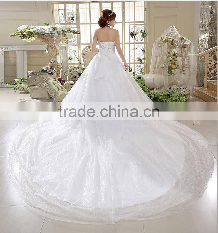 Manufacturers Wholesale Shiny Bride Wedding Dress 2016 New Puff Skirt Thin Towel Large Net Tailgate Harness