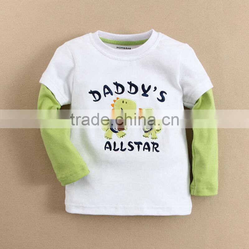 custom made high quality 100% combed cotton knitted children boys' long sleeve t shirts with embroidery logo