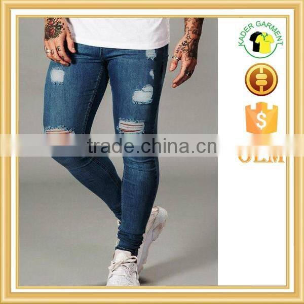 Hot sale mens ripped jeans blue destroyed urban jeans denim manufacturer