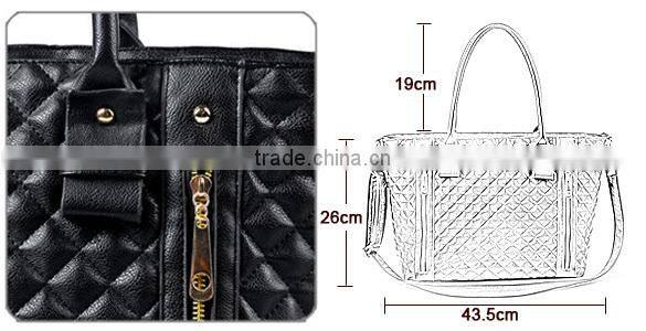 Black Retro Women Office Lady Quilted Shoulder Tote Bag Handbag