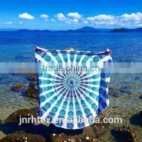 Custom cotton printing round beach towels with tassels