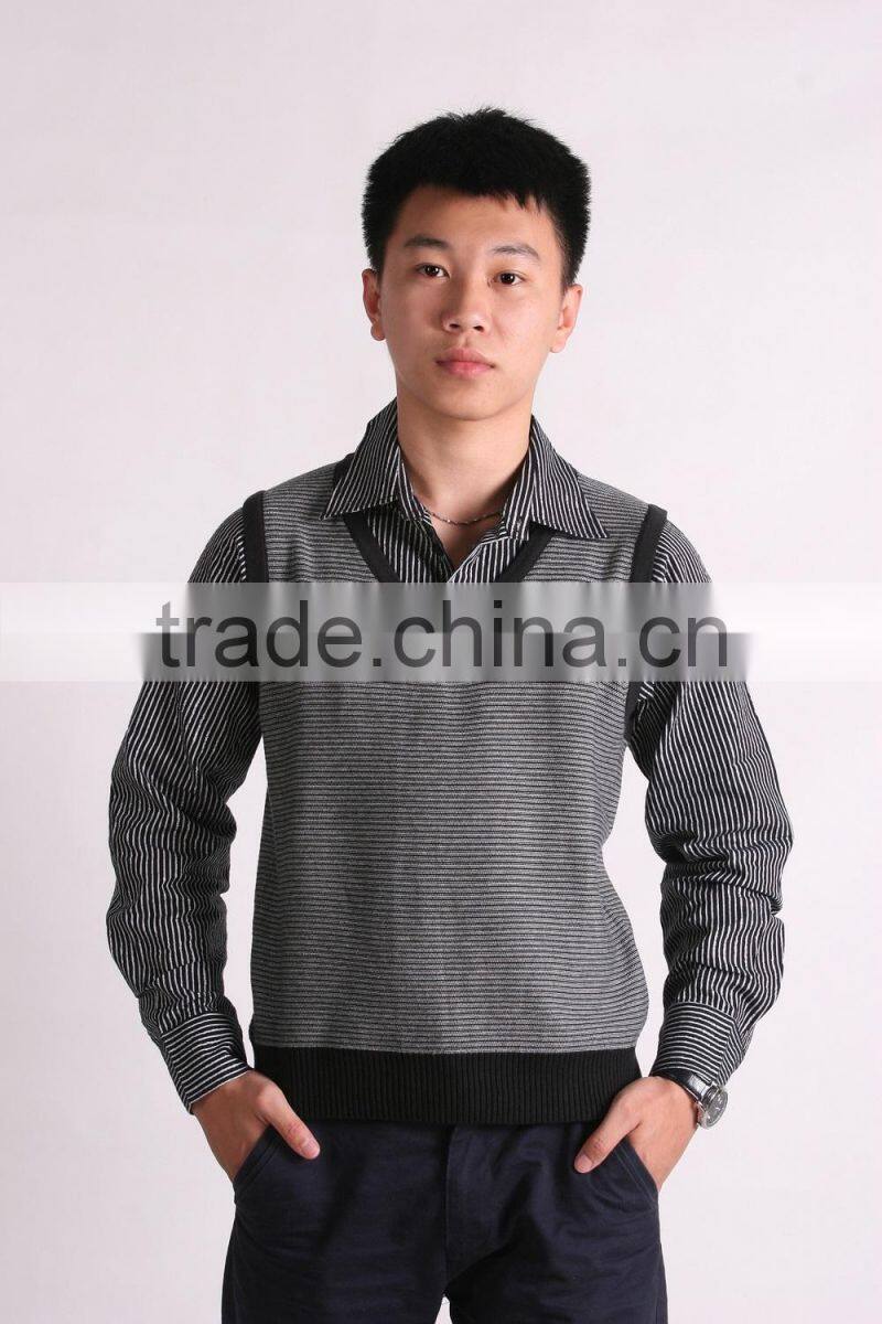 Thin Grey White Striped Cotton Sweater Shirt