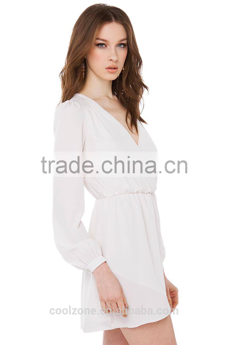 2015 New style v neck long sleeve chiffon sexy evening dress