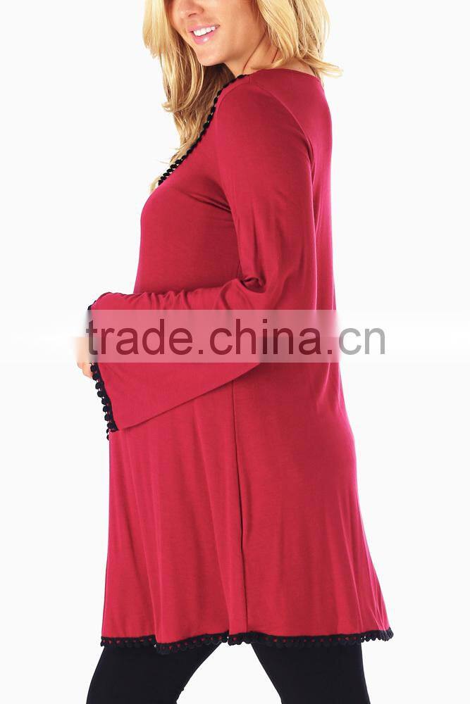 BLUE TAUPE TRIBAL PRINT FRINGE HEM OPEN MATERNITY CARDIGAN