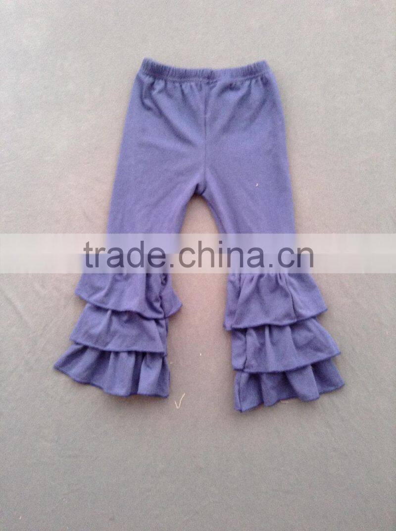 Handmade soft wholesale baby girls light purple colors triple ruffled legging pants kids trousers child pants XF-264