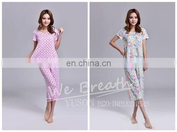 Apparel& Fashion Underwear& Nightwear Sleepwear& Pajamas Summer Bamboo Fiber Pajama Capri Set Women