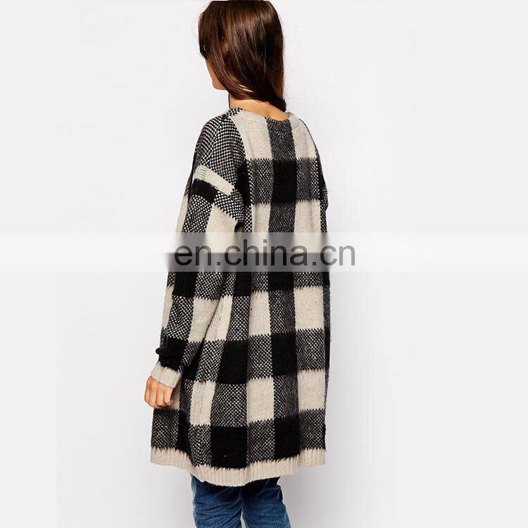 New arrival checked woolen sweater designs for ladies open chest sweater