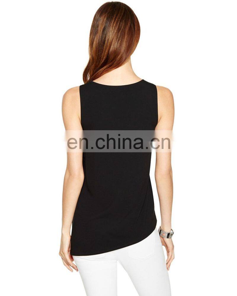 women sleeveless black slim layer front tank top blouse