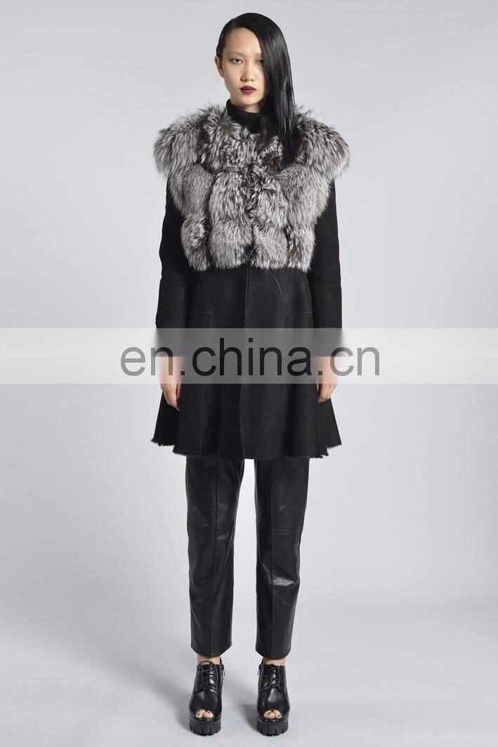 Punk Style Sheepskin Fur Coat Natural Silver Fox Fur Jacket For Women Real Fur Leather Garment