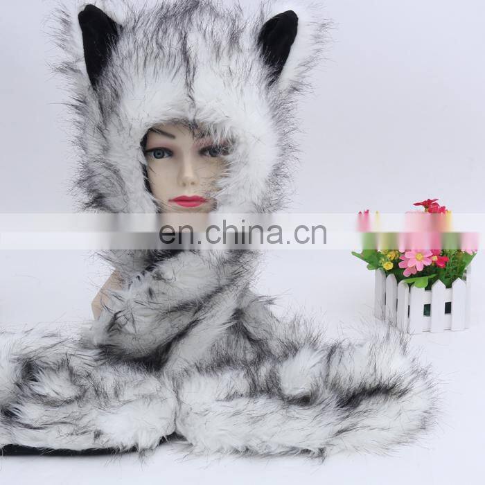 Unisex Winter White Wolf Animal Fur Hat Pattern Custom Fur Hoods
