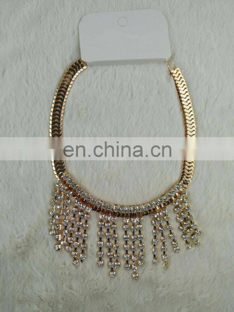 jewelry handmade high quality decoration for collars sparkle rhinestone crystal gold necklace for collar