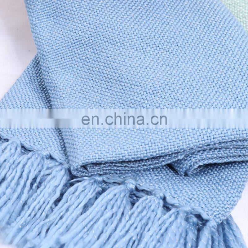 2019 Hot  Home Decor Bed Sofa Couch Chair light blue Knitted Throw Blanket with Bright Silk Thread
