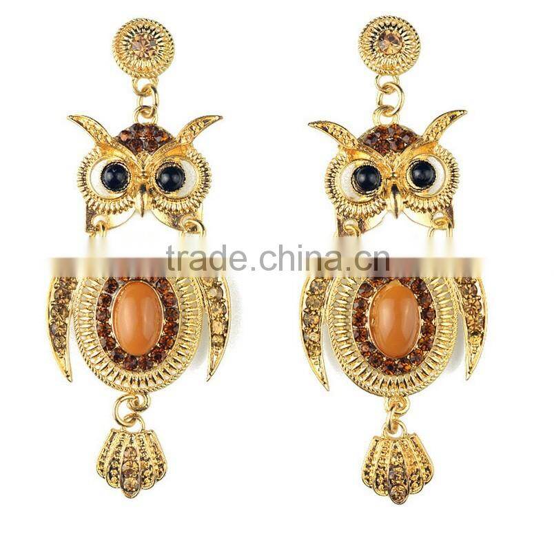 Fashional cute owl earring with stone arete para esposa novia stud earring sets clip
