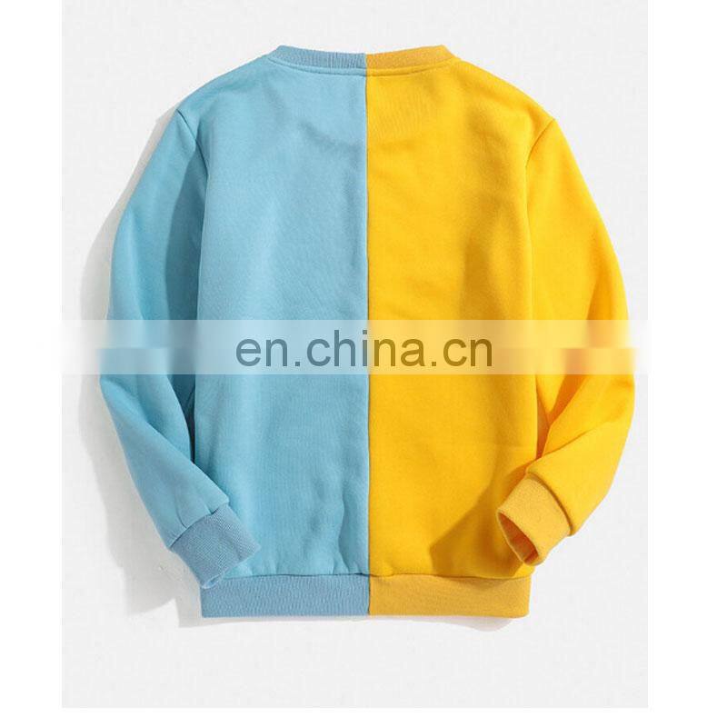 OEM men's loose sports contrast stitching long-sleeved round neck pullover sweater