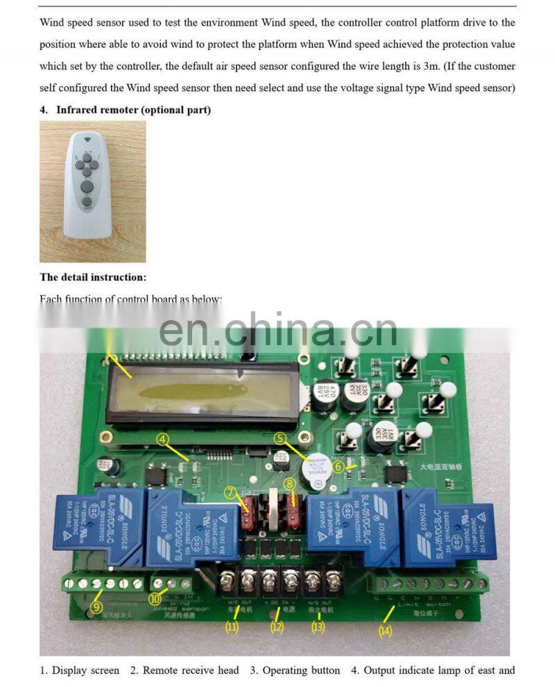 Automatic Dual Axis Solar Tracker Controller W/O Remote Control Wind Speed Sensor