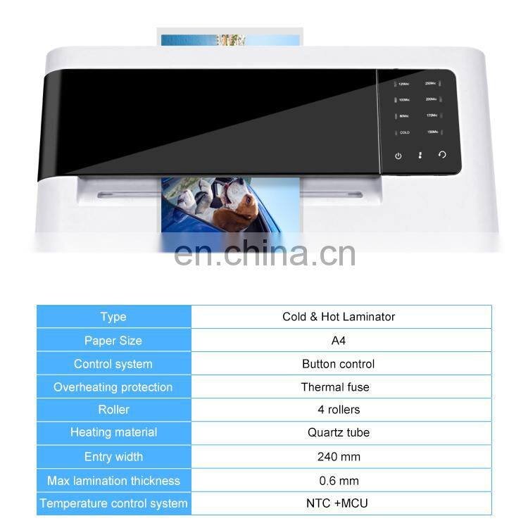 Factory Price Quartz Tube Automatic Cold Hot Plastic A4 Laminator 4 Rollers Quick Warming Up Fast Laminating Machine