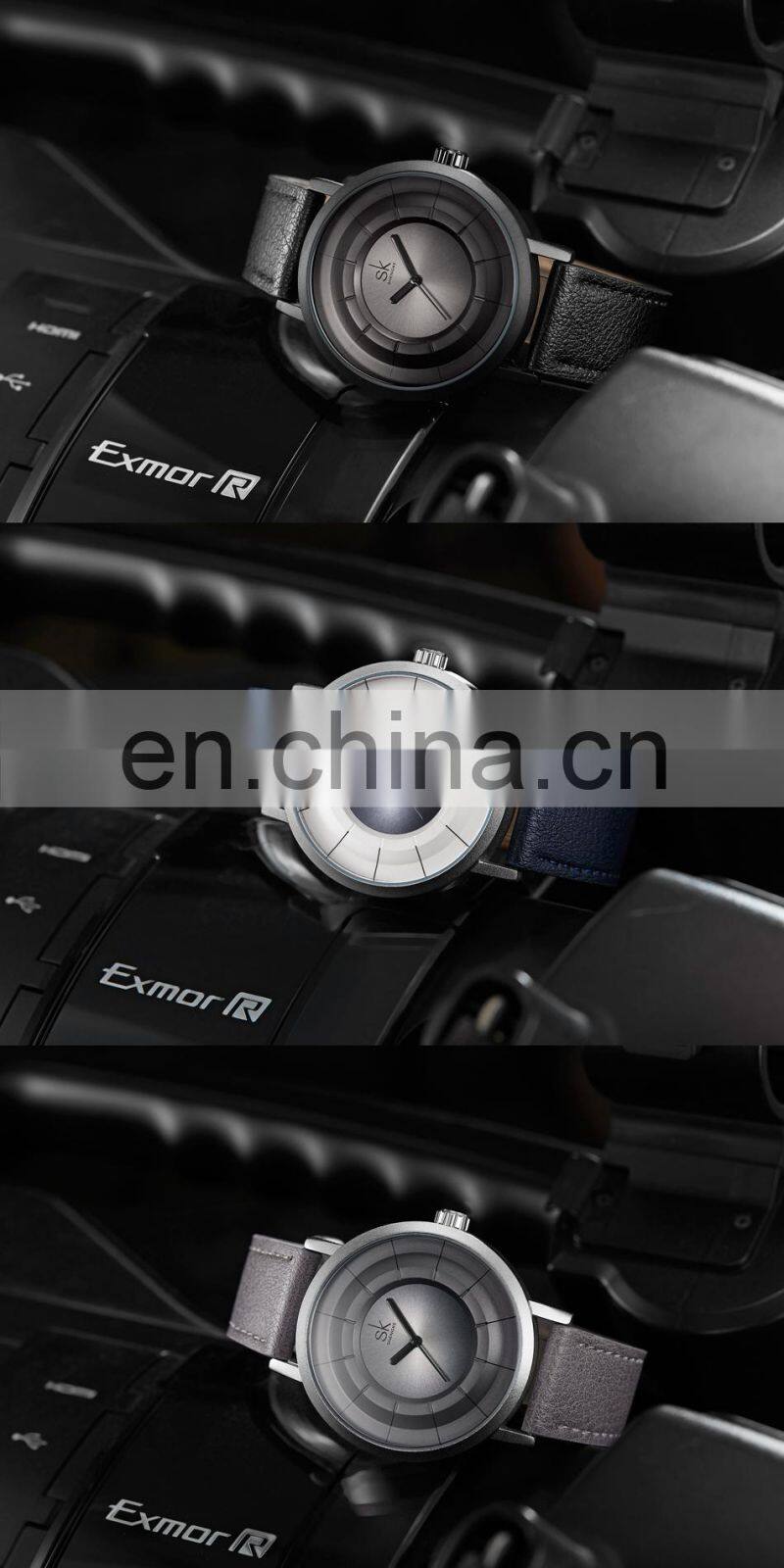 SHENGKE SK Men Watch Leather Band Matte Black Watches Custom Logo Brand Your Name  K9015G Alloy Watches