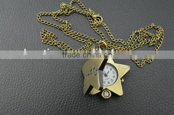 Cute lucky star retro bronzed pocket watch with rhinestone decoration