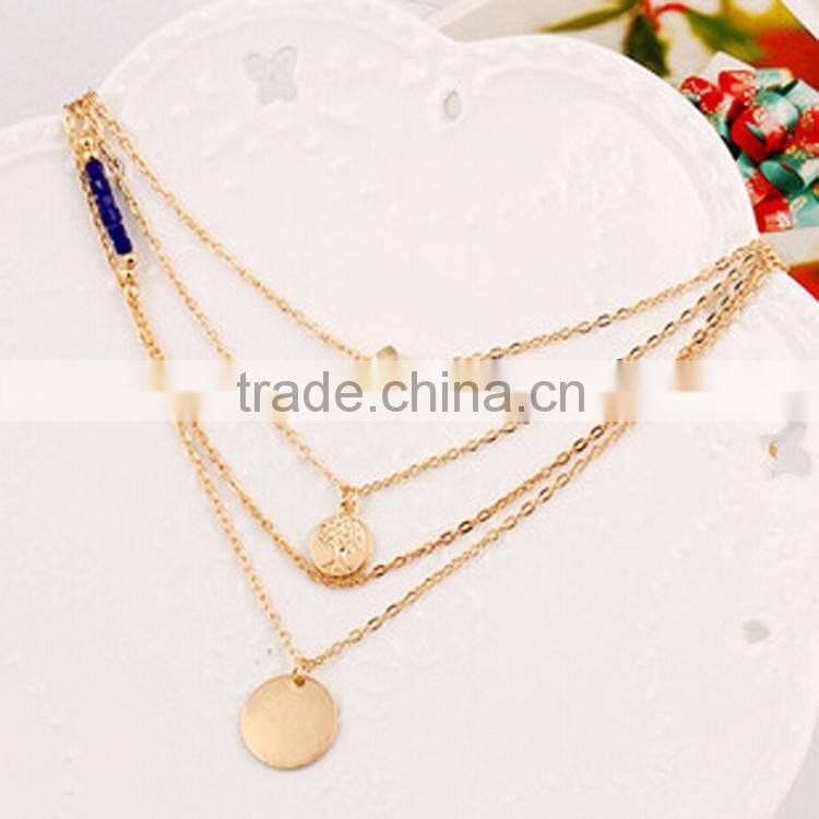 European chunky thin multi layers metal chain coins necklace fashion women jewelry