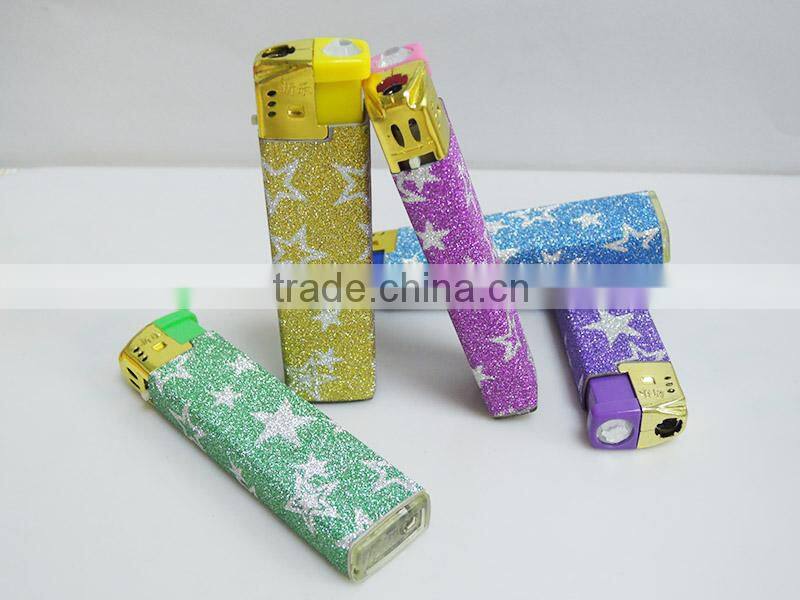 Latest diamond ignition gold head windproof electronic cigarette custom sticker lighter