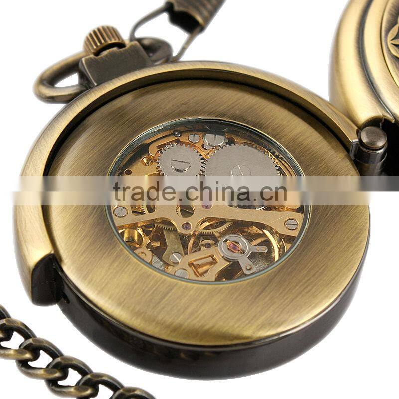 Men's Copper Case Skeleton Dial Mechanical Antique Pocket Watch WP115