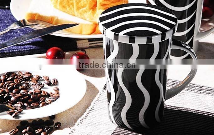 black strip design 12oz tall new bone china ceramic coffee mugs/cups for Germany