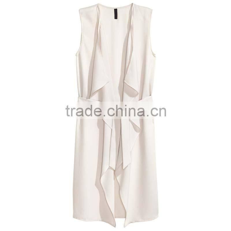 2016 Latest Women Woven Fabric Tie Belt Long Vest HSC9463