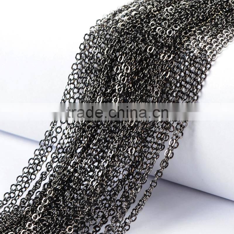 14 Inch Dark Antique Silver Plated Copper Finished Chain Necklace Finding Flat Cable Chain Losbter Clasp