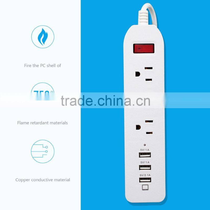 portable 3 gang socket outlet with 3 port usb output 5v 2.4a with switch 10a for USA use
