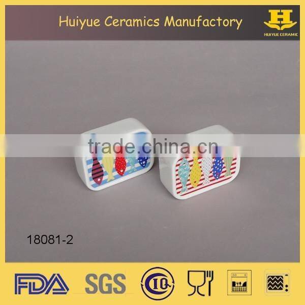 Ceramic condiment set, decorative salt and pepper shakers