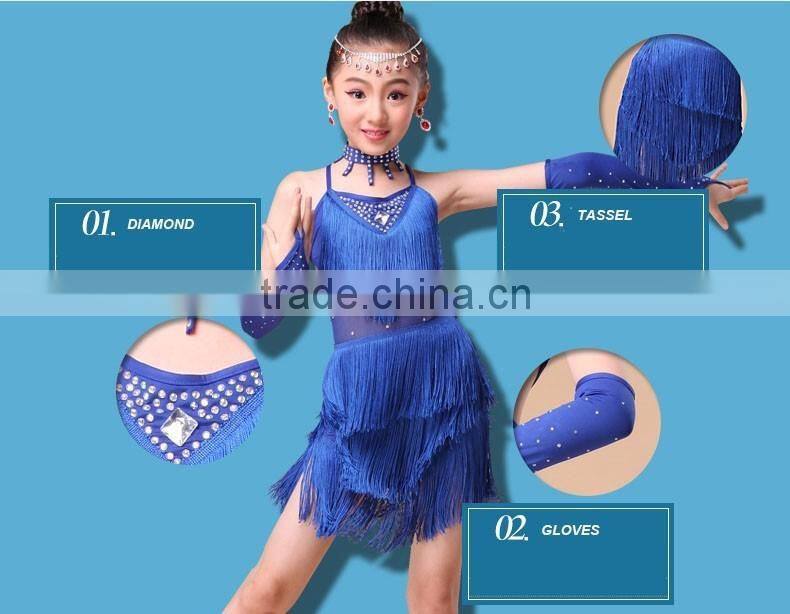 2016 High quality XXL plus size sexy girls latin dance costumes cheap children latin fringe dress on sale