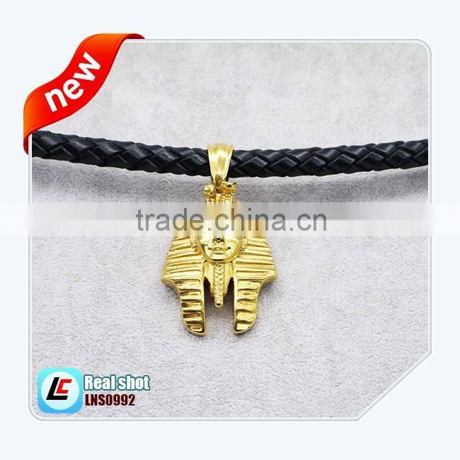 Braided Mens Leather Necklace With Steel Shield Pendent