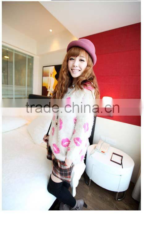 2015 new product lip shape pullover long knitting sweater for lady