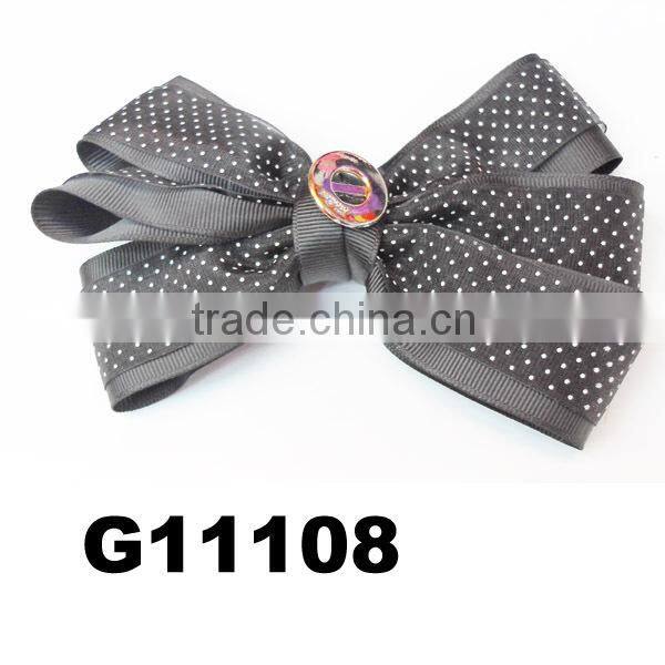 fashion big dot fabric hair ribbon bows with metal button
