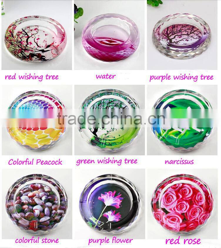 Round Red Chinese Character Fu Blessing Lucky Present Crystal Ashtray For Holiday Gift