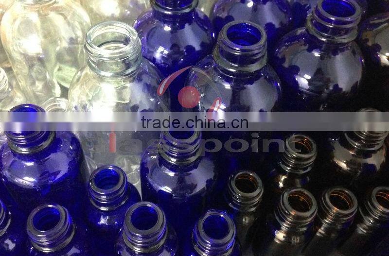 Blue boston round bottle with plastic cap, glass bottle for medicine, cobalt blue bottle for essential oil