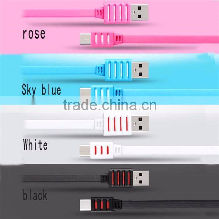 2016 Colorful Noodle Flat Line Speed Charging Type-C to USB 2.0 Data Cable
