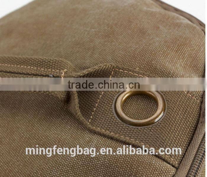 Men Vintage Canvas Leather Hiking Travel Cylinder Messenger Tote Bag Backpack