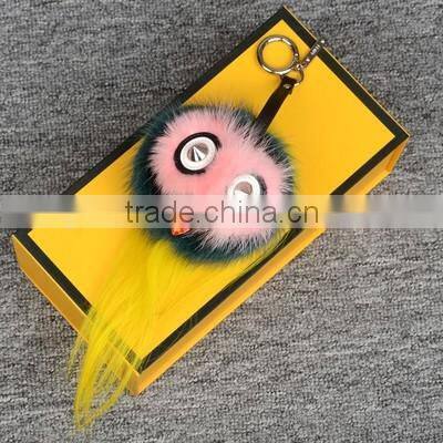 High quality real fur Keychain bag charm fasion owl fur keychain