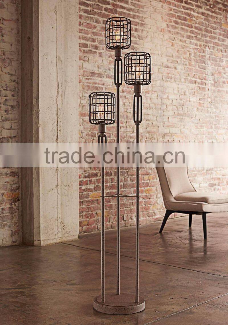 1024-27 Great for urban styles of decor Light your home in style with this three-light ndustrial Cage Rust Metal Floor Lamp