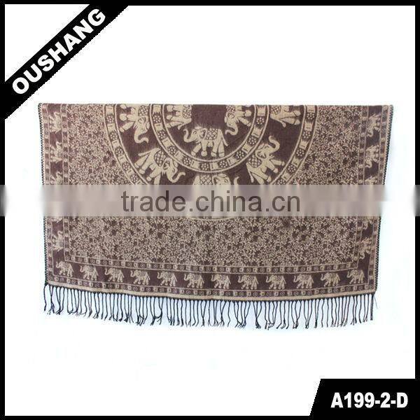 A199-2-D Coffee Square Shawl Scarves With Tassel Home Decor